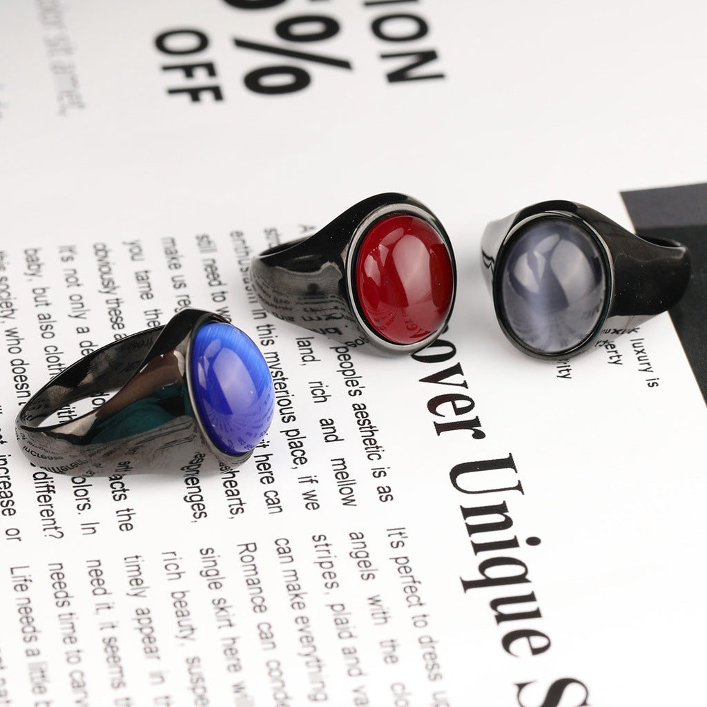 Men's Black Agate Punk Fashion Ornament Street Rings