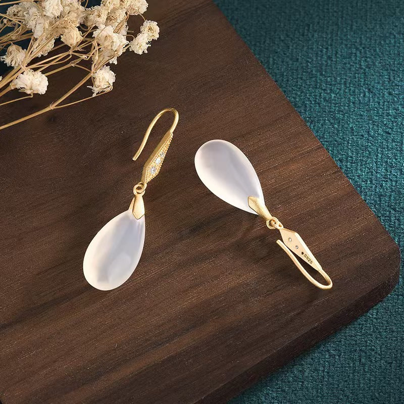Style Classical Cheongsam Natural Water Drop Chalcedony Agate Stylish Graceful Rings