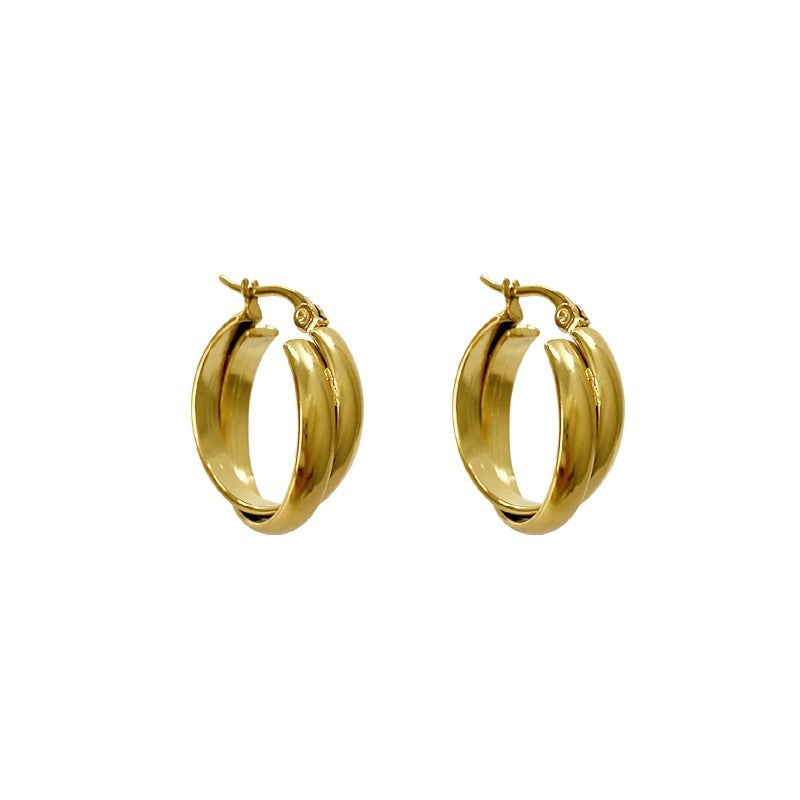 Women's Golden Bright Surface Style Hoop High Sense Ear Rings