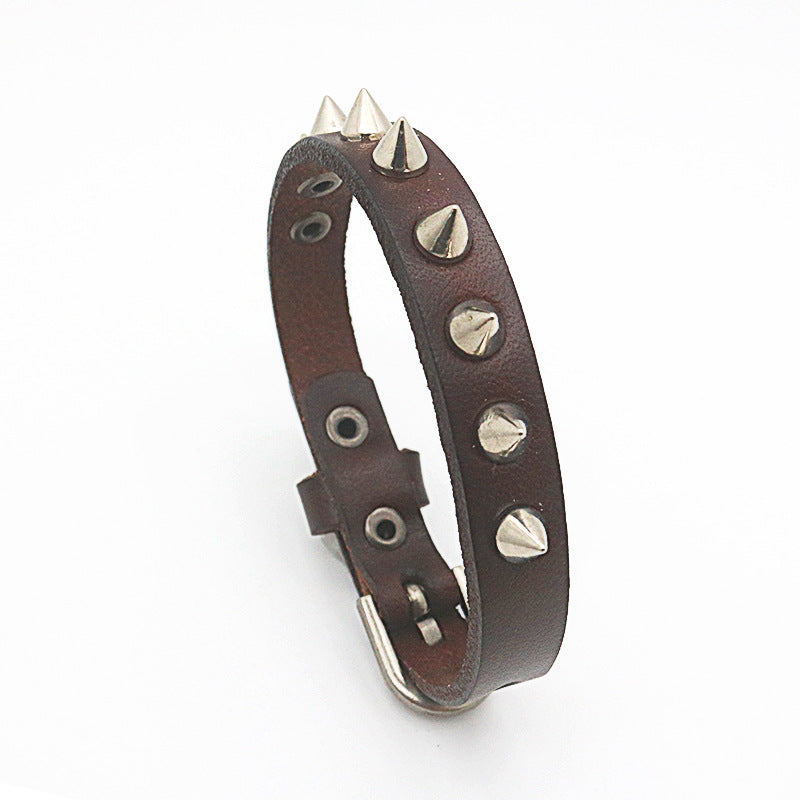 Punk Vintage Alloy Buckle Casual Cowhide Pointed Nail Cattle Bracelets