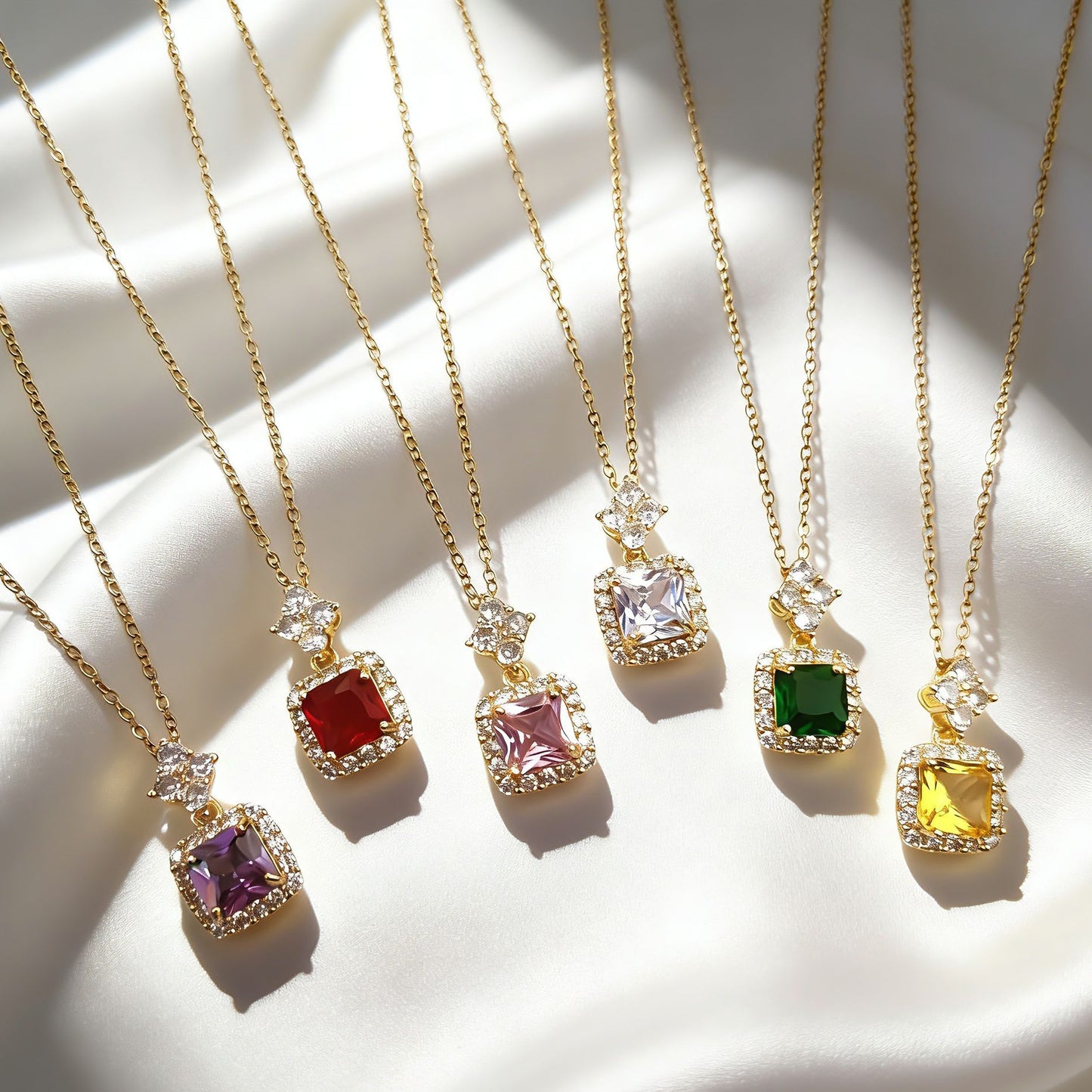 Colored Gems Graceful Clavicle Chain Design Pendants
