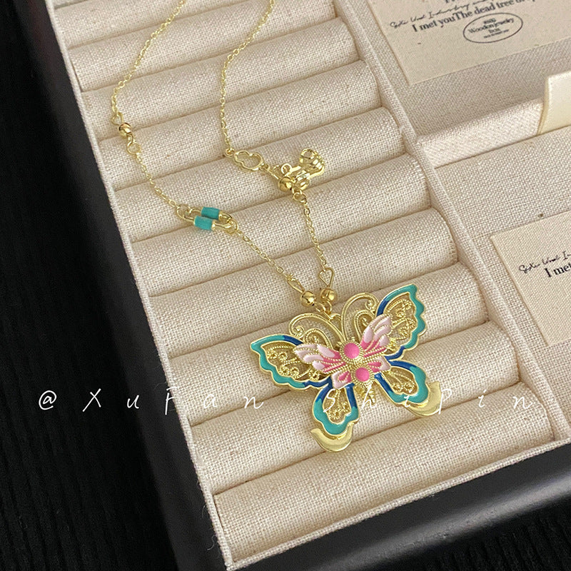 Golden Colorful Butterfly Female Niche National Style Trendy Light Necklaces