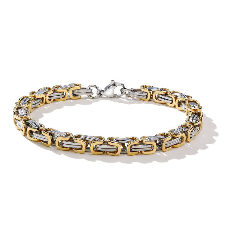Men's Stainless Steel Square Byzantine Gold Fashion Bracelets