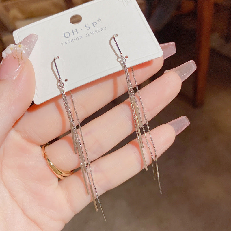 Sier Chain Tassel Female Graceful Fashionable Earrings