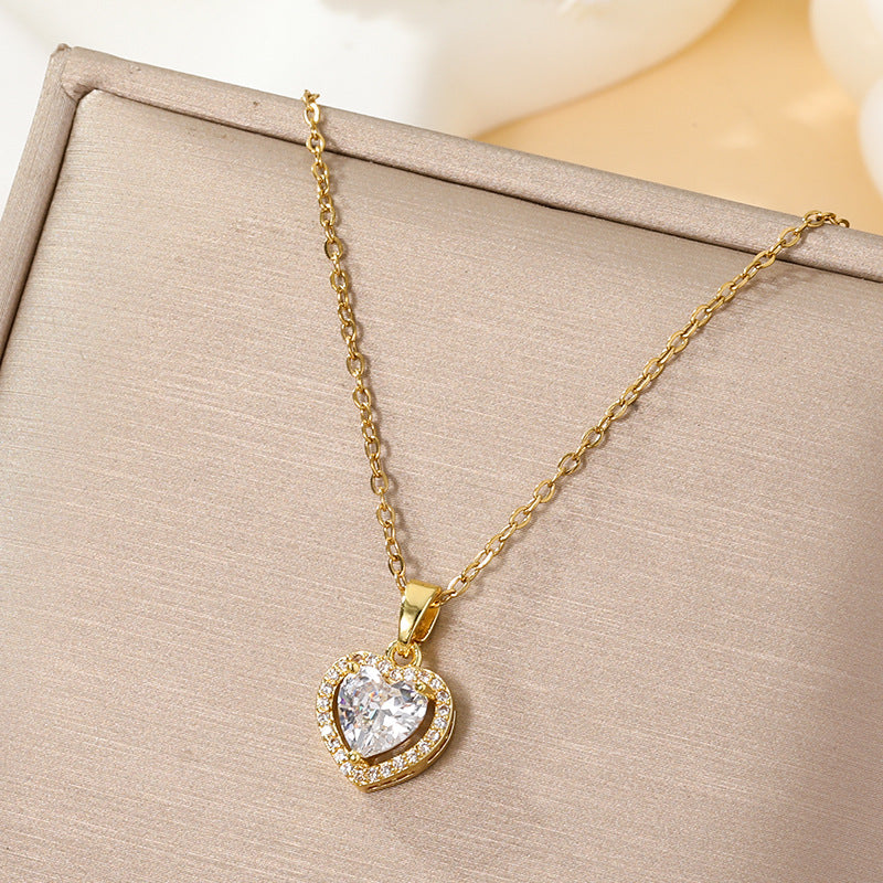 Women's Heart-shaped Zircon Titanium Steel Light Luxury Necklace
