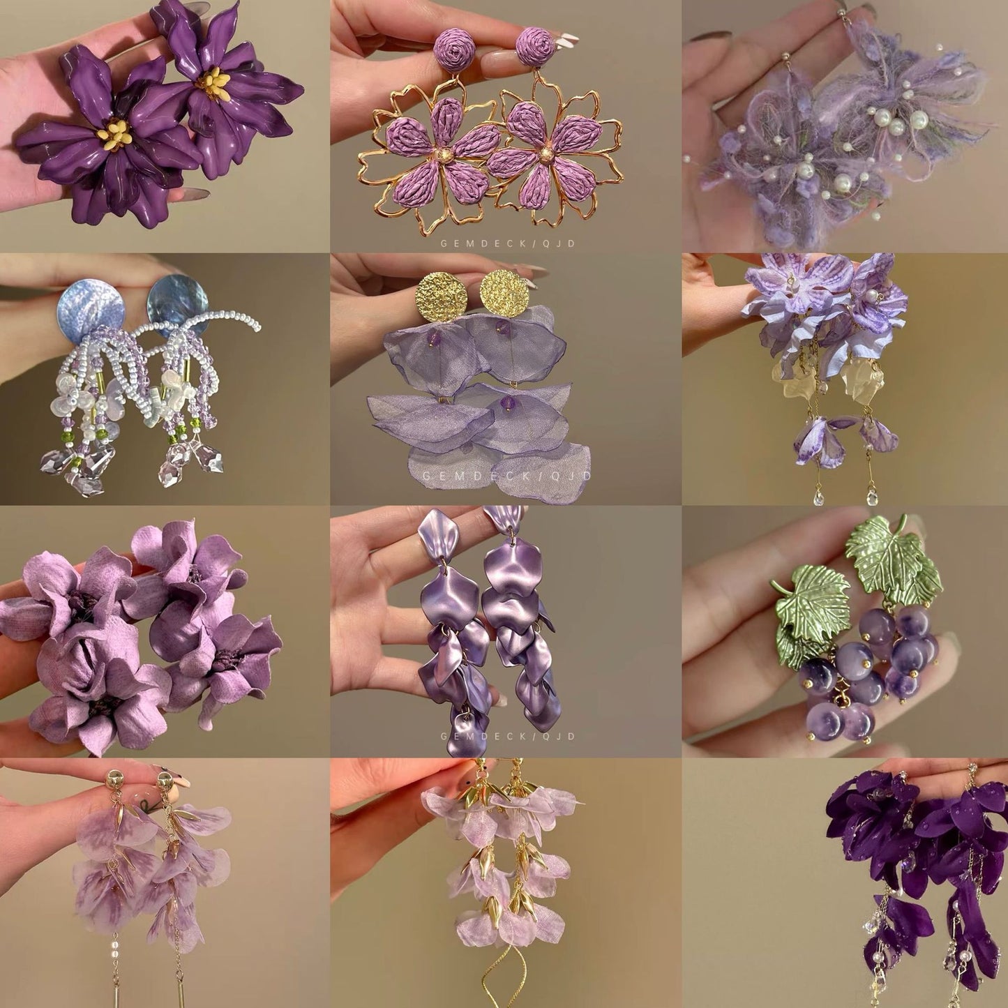 Women's Needle Fabric Purple Flower Tassel Light Luxury High-grade Temperament Fashionable Earrings