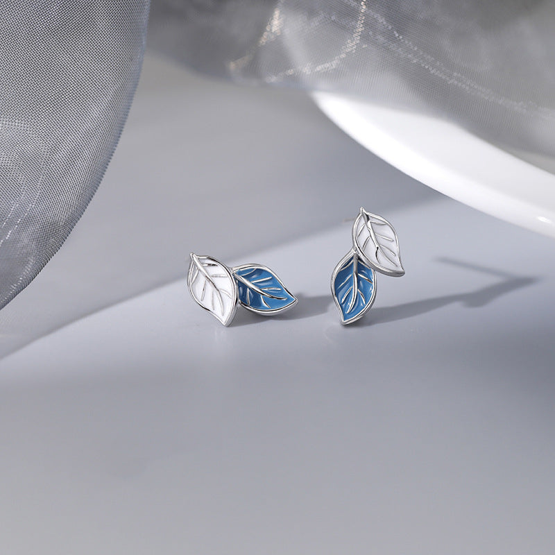 Of Blue Tree Leaves Ear Female Winter Niche Design Simple Stud Earrings
