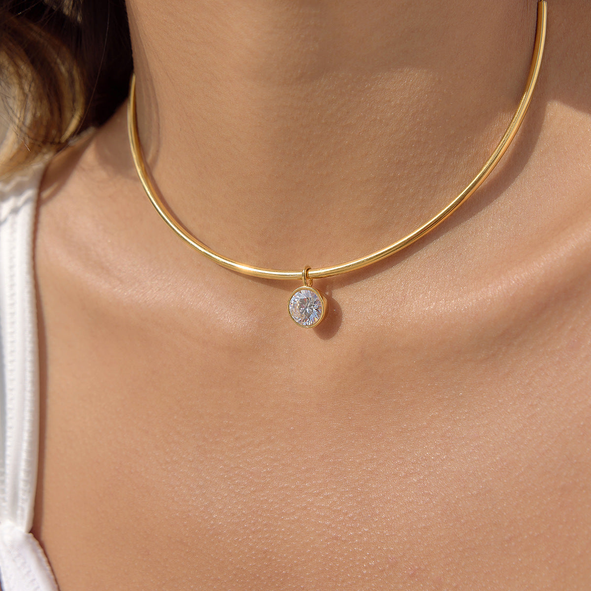 Ding Zircon Stainless Steel Collar Female High-grade Titanium Light Luxury Necklace