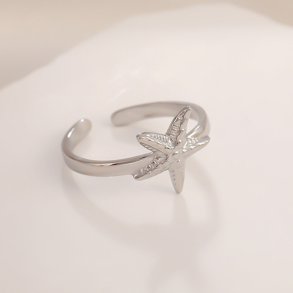 Steel Titanium Small Shell Starfish Design Creative Simple Ring