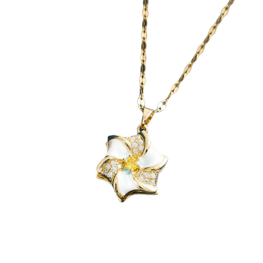 Women's Steel White Zircon Windmill Good Luck Comes Fashion Clavicle Necklace