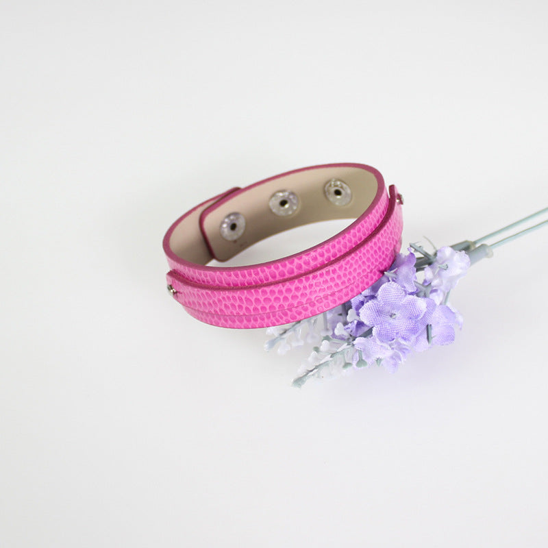 Wrist Strap Imitation Leather Personalized Letter Drop Oil Snap Bracelet