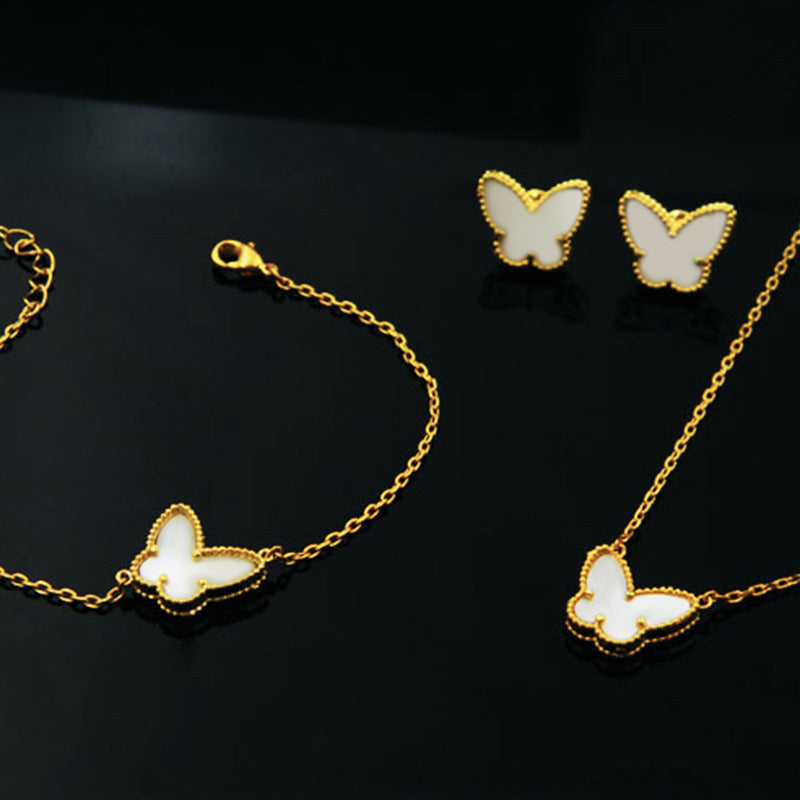 Windmill Series Exquisite Gold Butterfly Shell Tigereye Ear Round Beads Stud Earrings