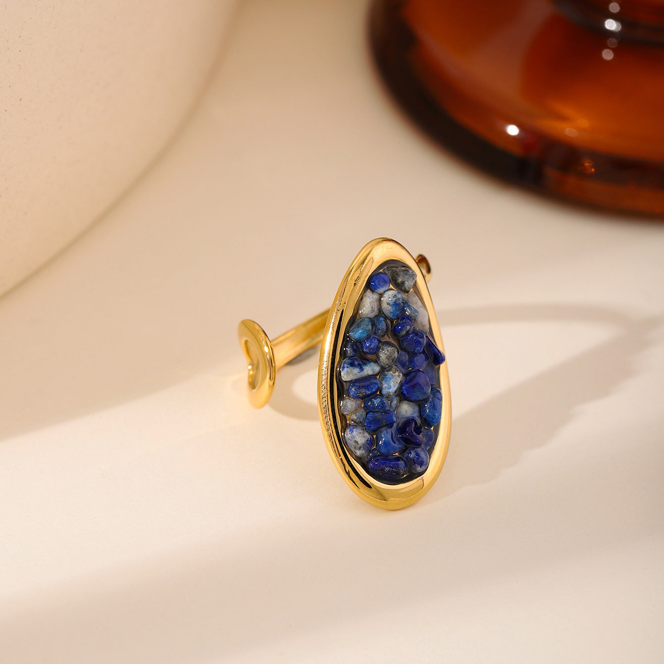 Stone Geometric Stainless Steel Gold Plated Simple Ring