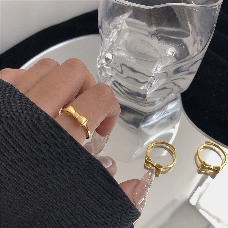 Simple Sweet Bow Matte Gold High Sense Daily Adjustable Ring