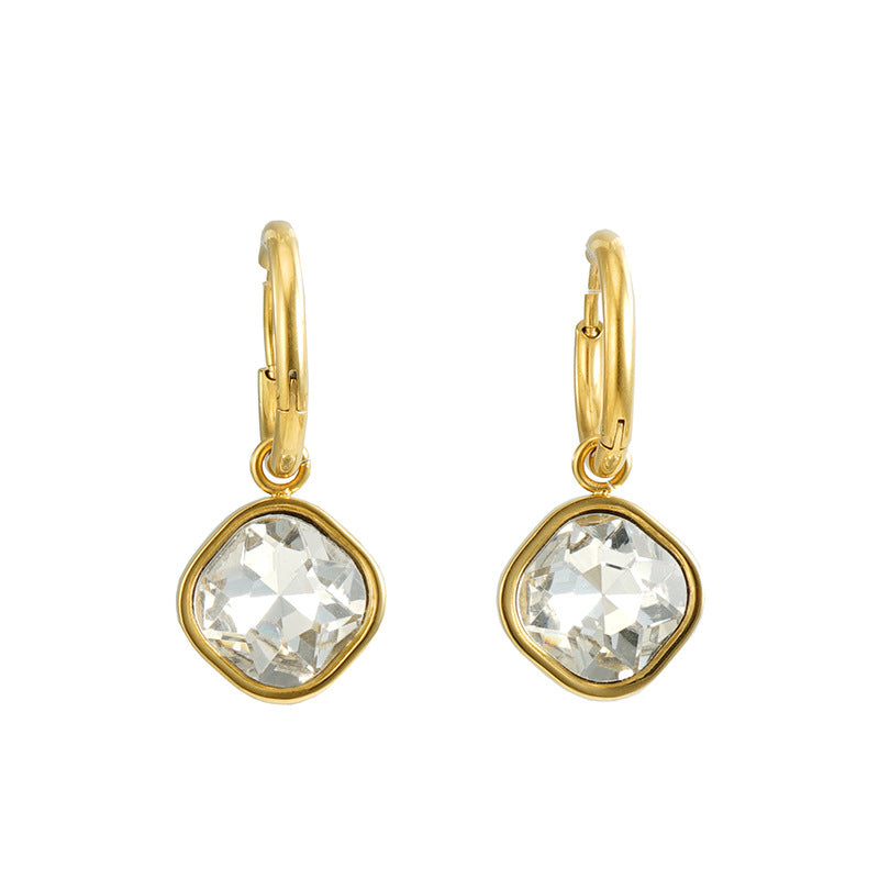 Stainless Steel Studded With Zircon Gold Earrings