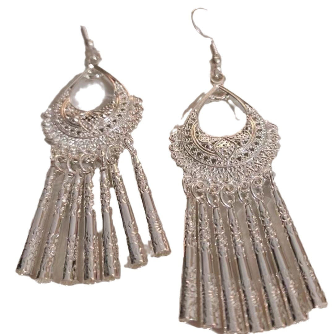 Sier Miao Bohemian Long Leaves Tassel Minority Tourist Attractions Earrings