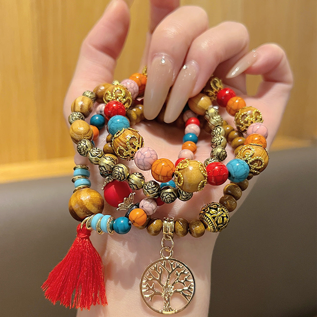 Bohemian Style Wooden Bead Beaded Elastic Bracelet