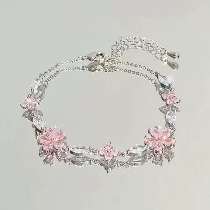 Pink Zircon Cherry Blossom Star Moon Bow Female Special Interest Bracelet