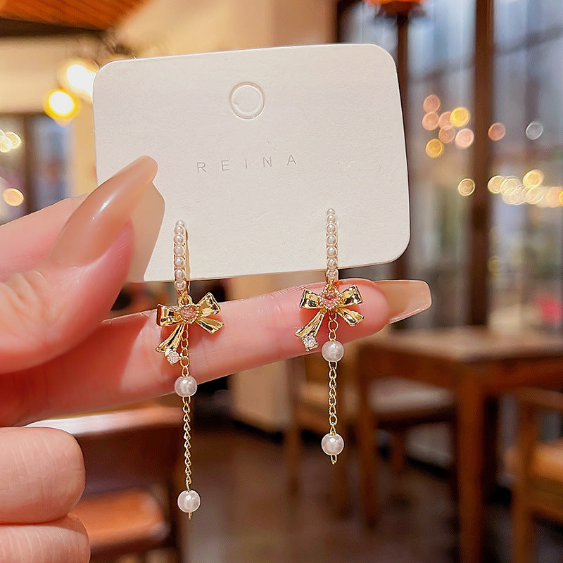 Korean Style Long Fringed Pearl Sier Needle Graceful Rings