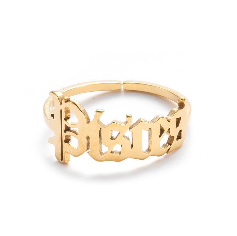 Female Retro Opening Simple English Letters Ring