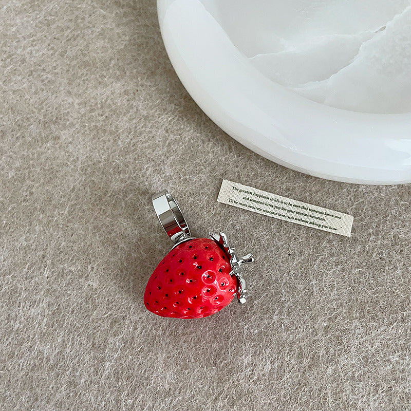 Sweet Cute Red Artificial Strawberry Ear Female Exaggerated Unique Necklace