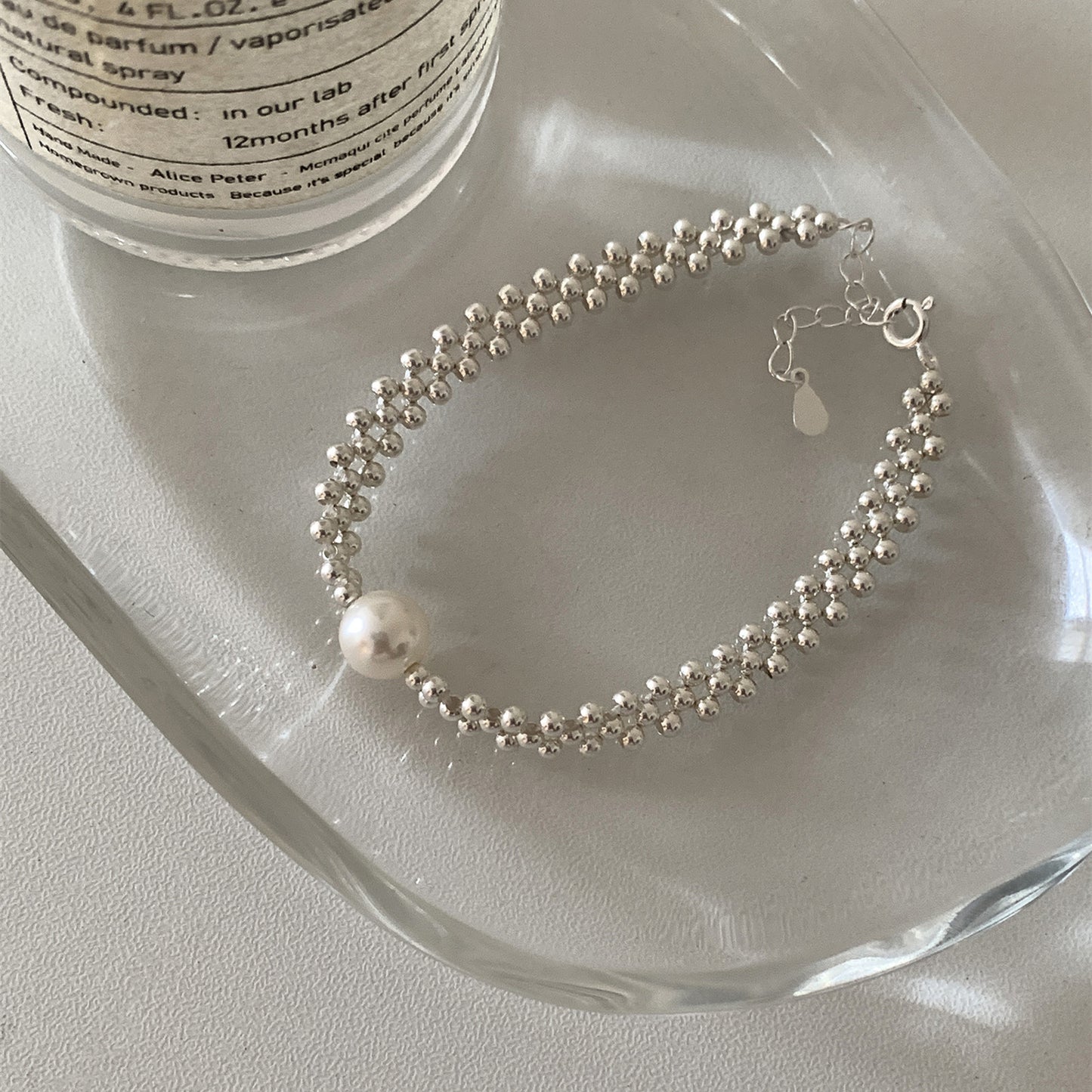 Sliver Beads Woven Pearl Niche Design Bracelet