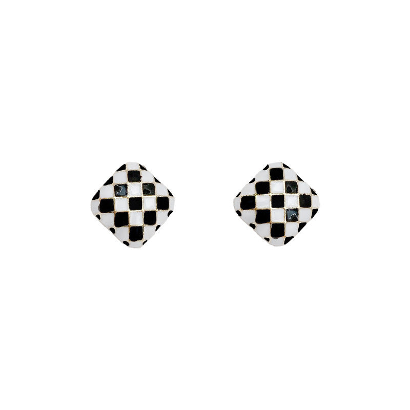 Women's Square For Niche Temperament Black White Design Stud Earrings