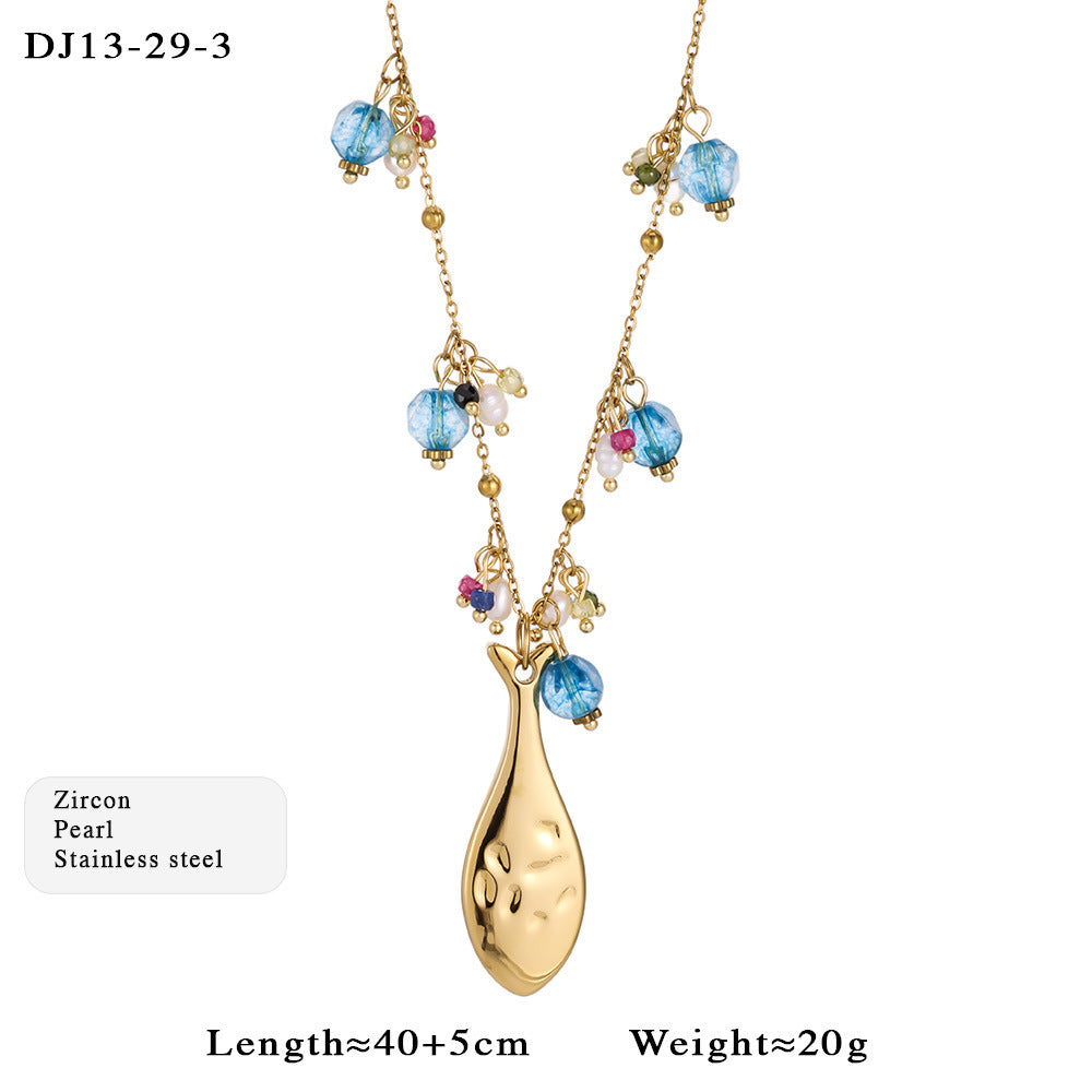Stainless Steel Female Golden Fish Flower Color Necklace