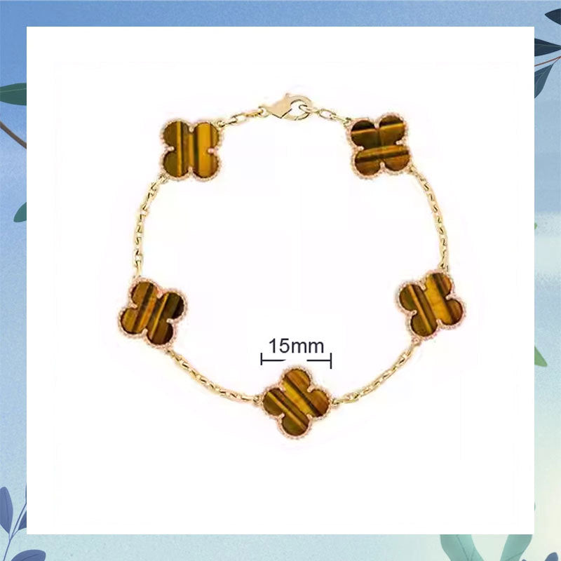 Women's Four-leaf Clover Rose Gold Red Agate Black White Shell Flower Bracelet