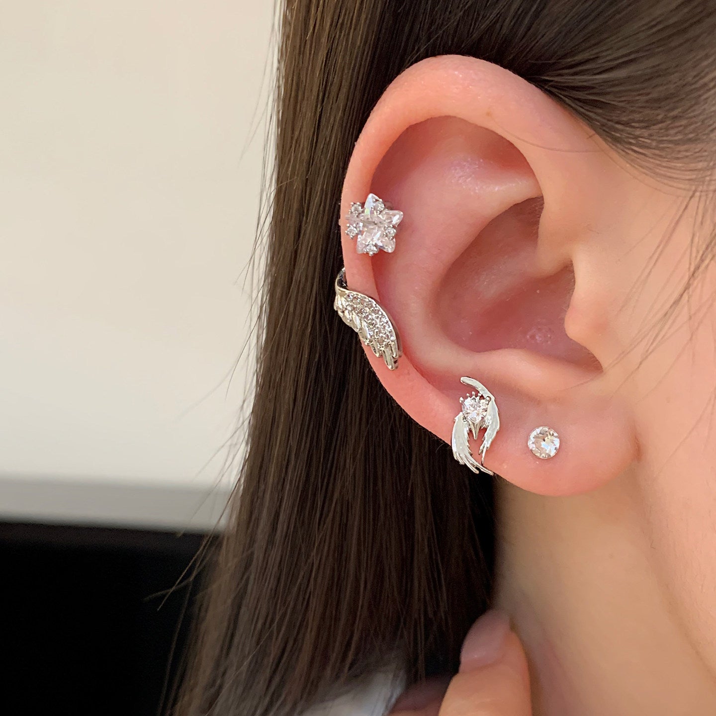 Wings Flash Zircon Ear Bone Medical Titanium Steel Female High Stud Earrings