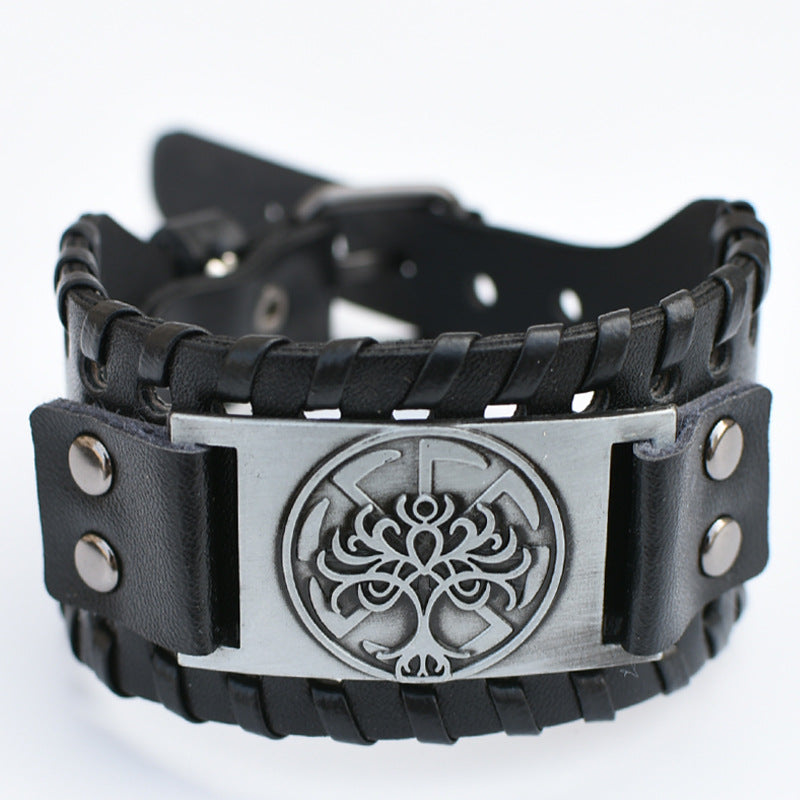 Men's Retro Viking Totem Leather Wolf Head Bear Claw Gossip Lucky Bracelet