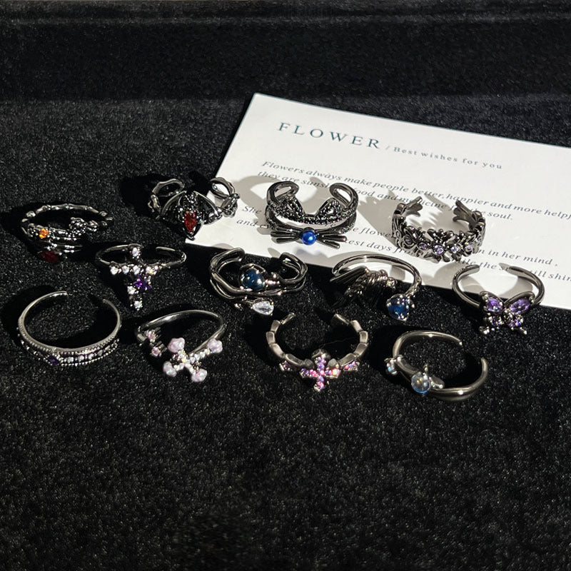 Gothic Style Cross Open-end Personality Sweet Cool Hot Butterfly Dark Ring