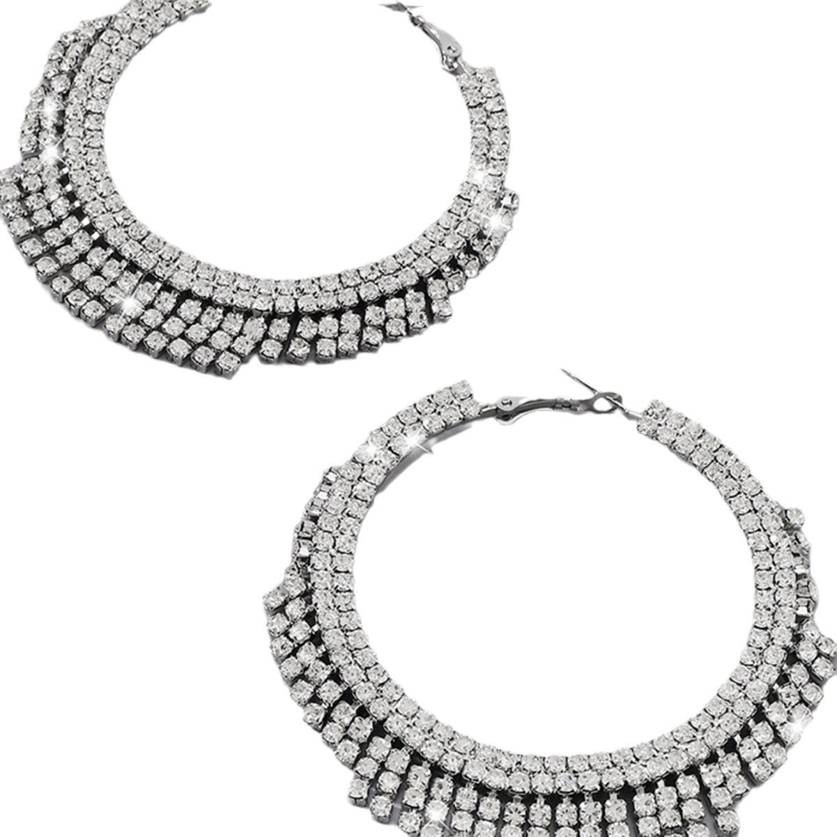 Women's High Profile Generous Rhinestone Tassel Big Circle For Daily Earrings