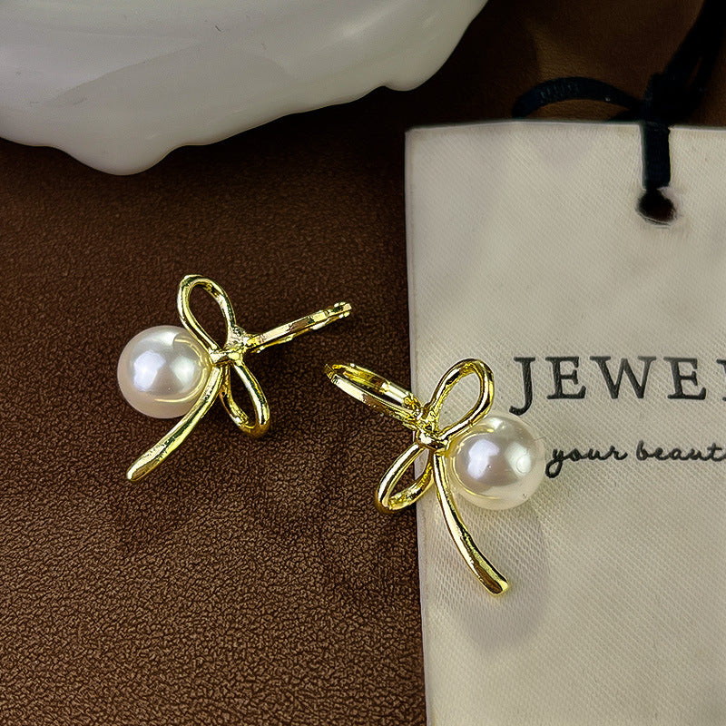 High-grade Bow Pearl Ear Clip Simple Rings