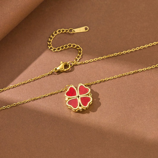 Four-leaf Clover Rotatable Inlaid Zircon Design Titanium Steel Simple Personality Necklace