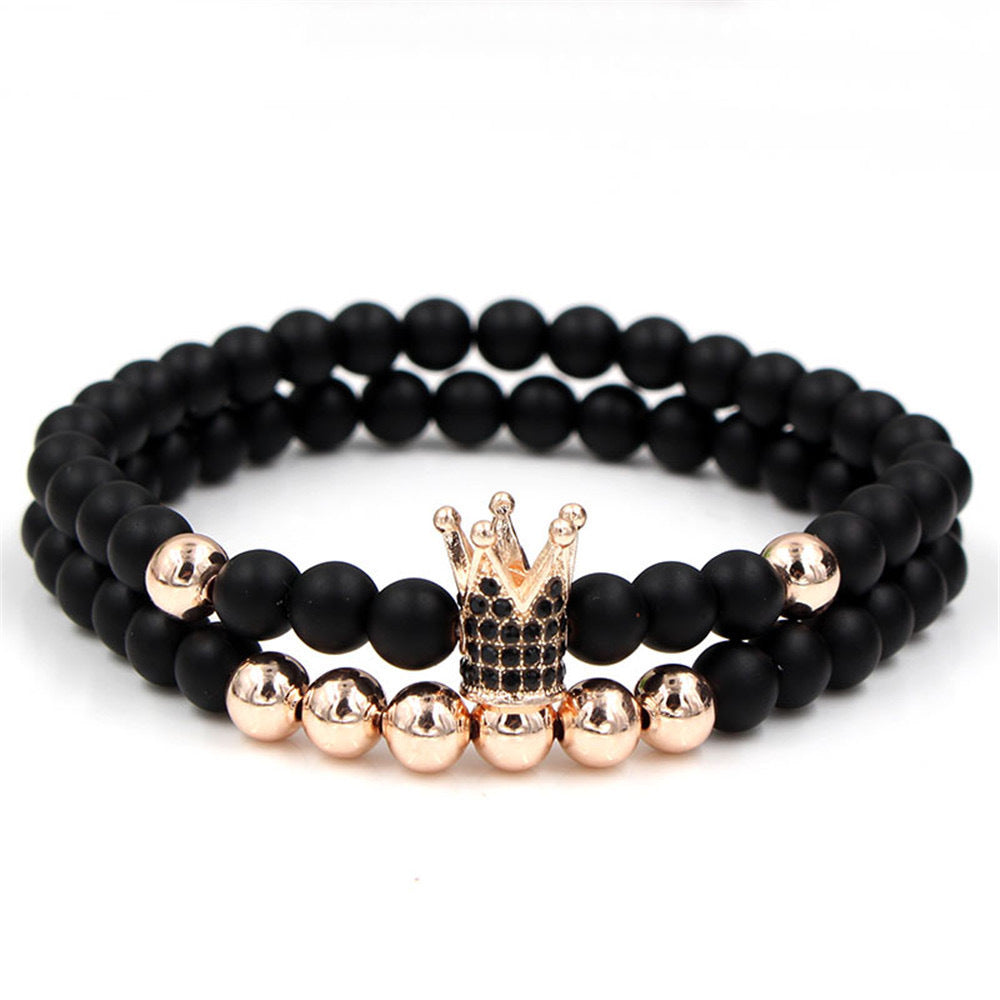 Black Grinding Micro Inlaid Zircon Crown Couple Low Bracelet