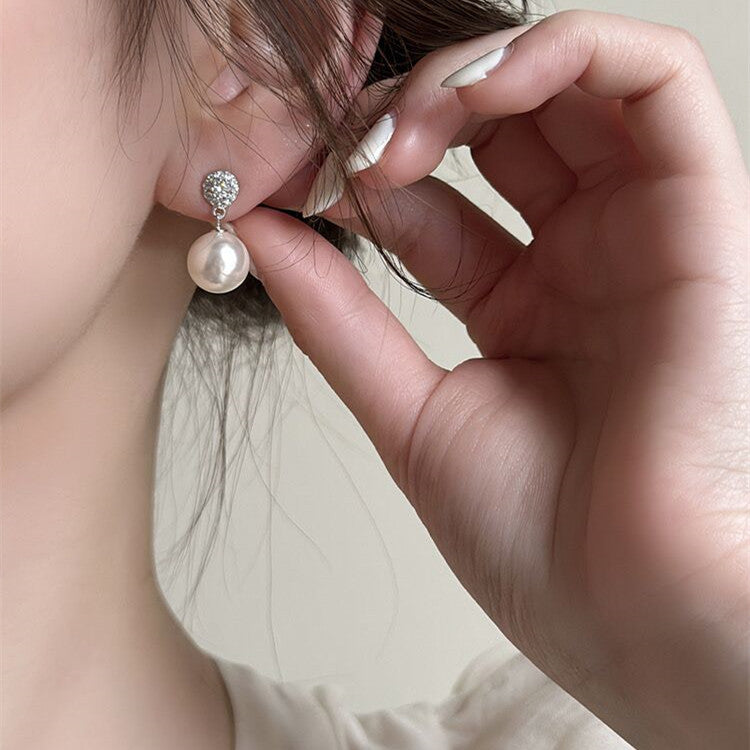 Women's Retro Zircon Pearl Sier Needle High Sense Simple Graceful Earrings