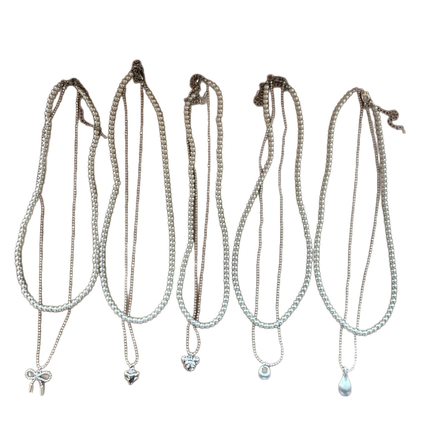 Women's Water Drop Beanie Bow For Sweet Twin Necklace