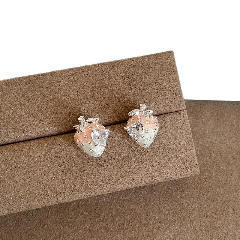 Cute Advanced Gradient Pink Strawberry Female Heart Temperament Unique Sweet Earrings