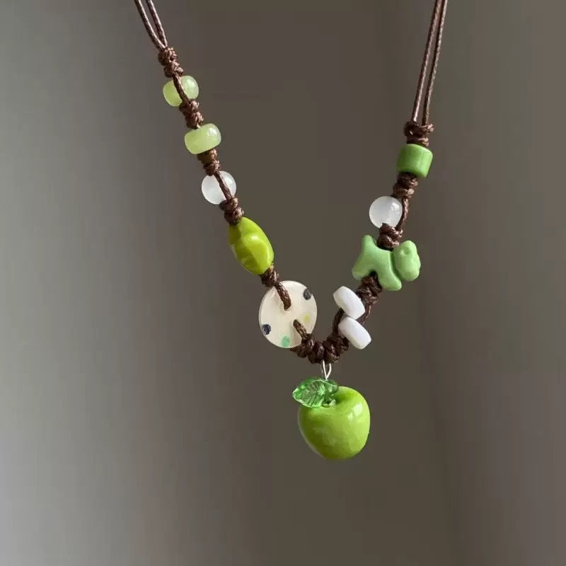 Ceramic Apple Braid Rope Beaded Female Niche Necklaces