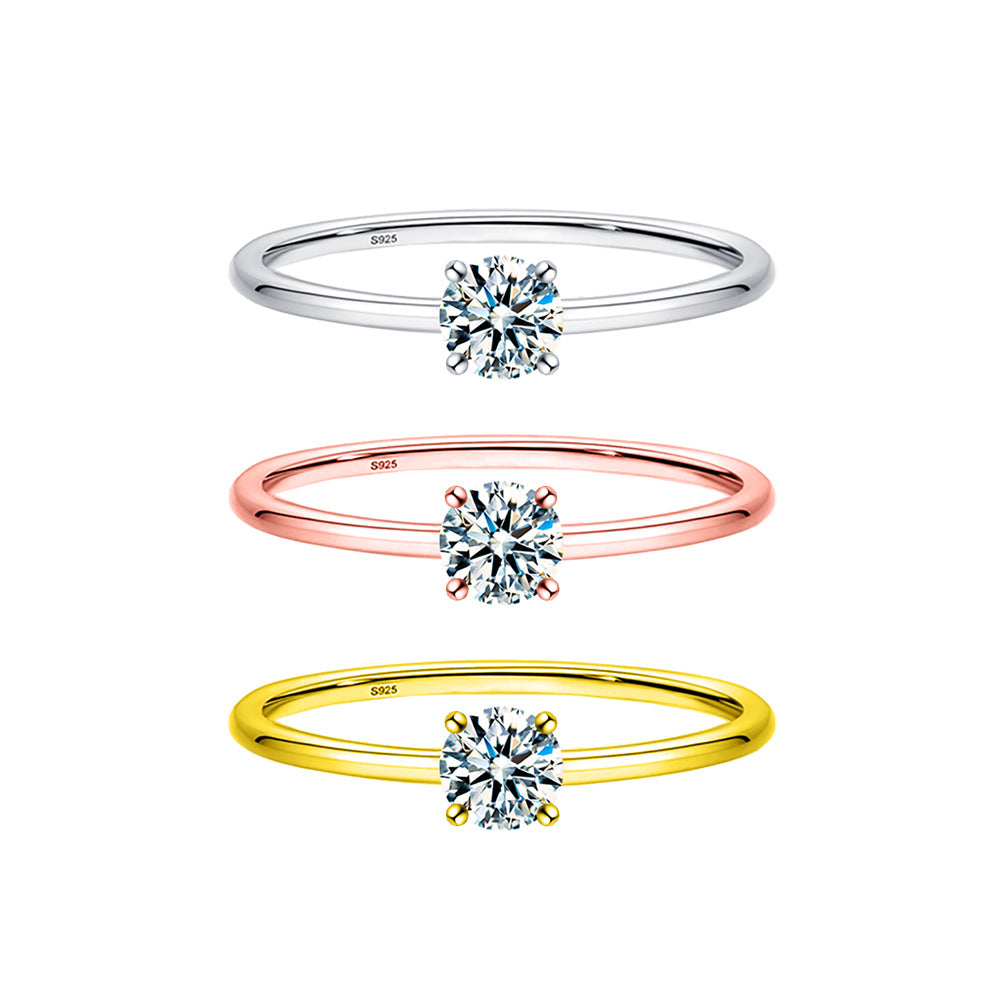 Women's Carat Round Inlaid Moissanite Simple Line Diamond Rings