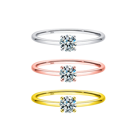 Women's Carat Round Inlaid Moissanite Simple Line Diamond Rings