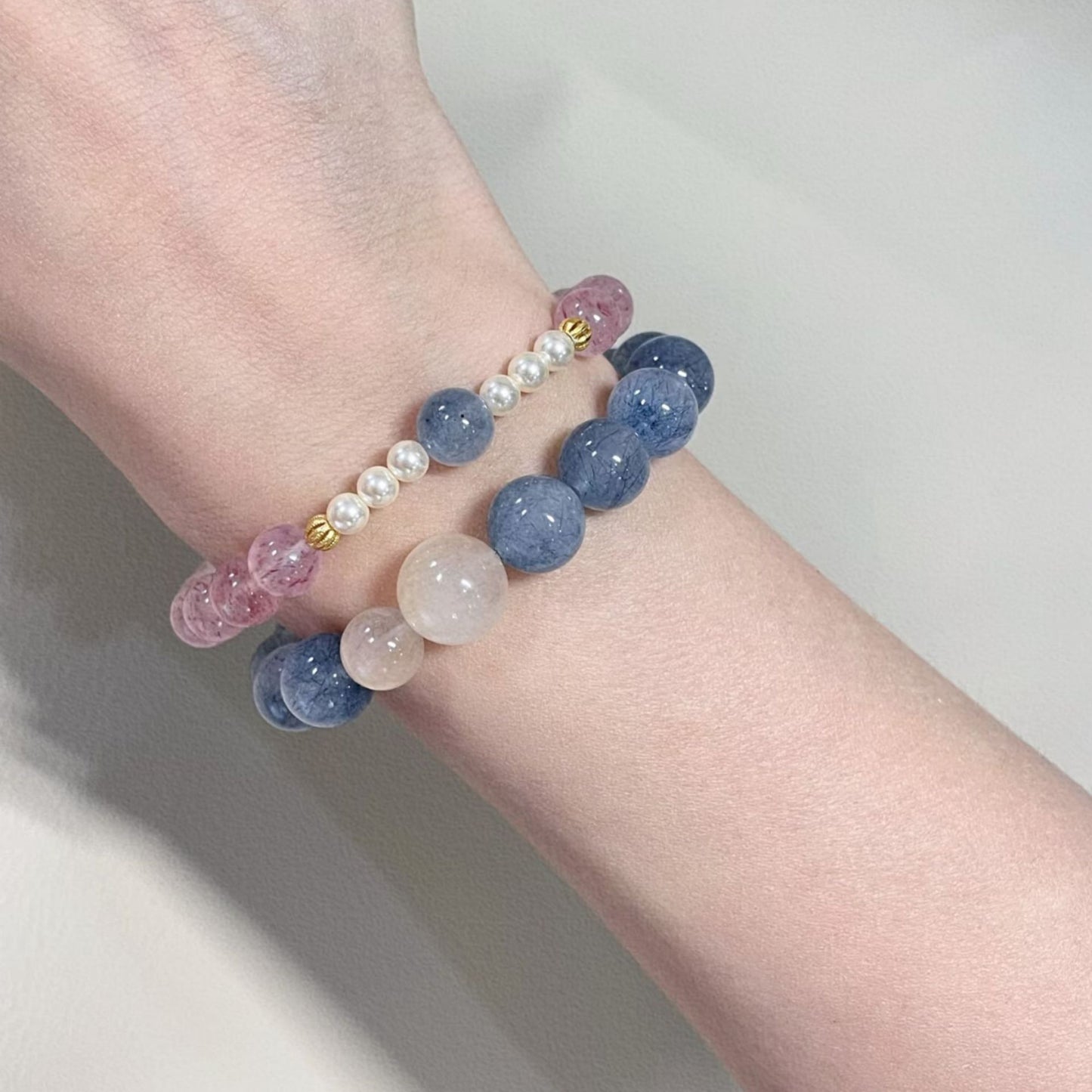 Late Artificial Crystal Couple Sense Female Heart Moonstone Design Strawberry Bracelets