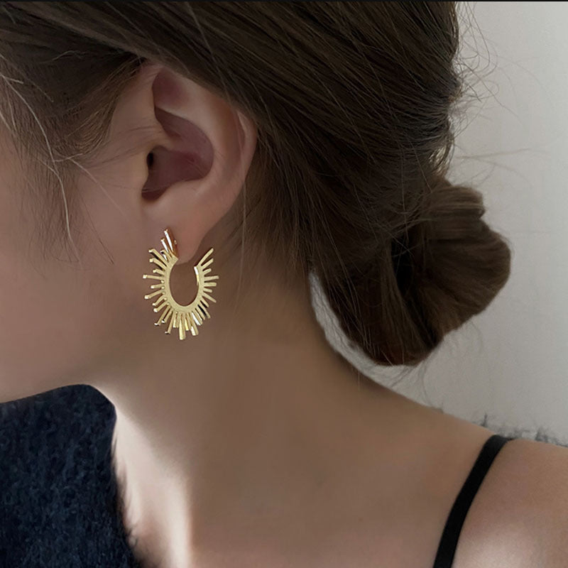 Women's Fan-shaped Sunflower Trendy Simple Irregular With Personality Stud Earrings