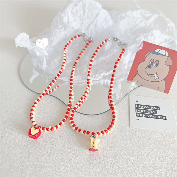 Women's Korean Style Little Apple Red White Beaded Bead Sweet Necklaces