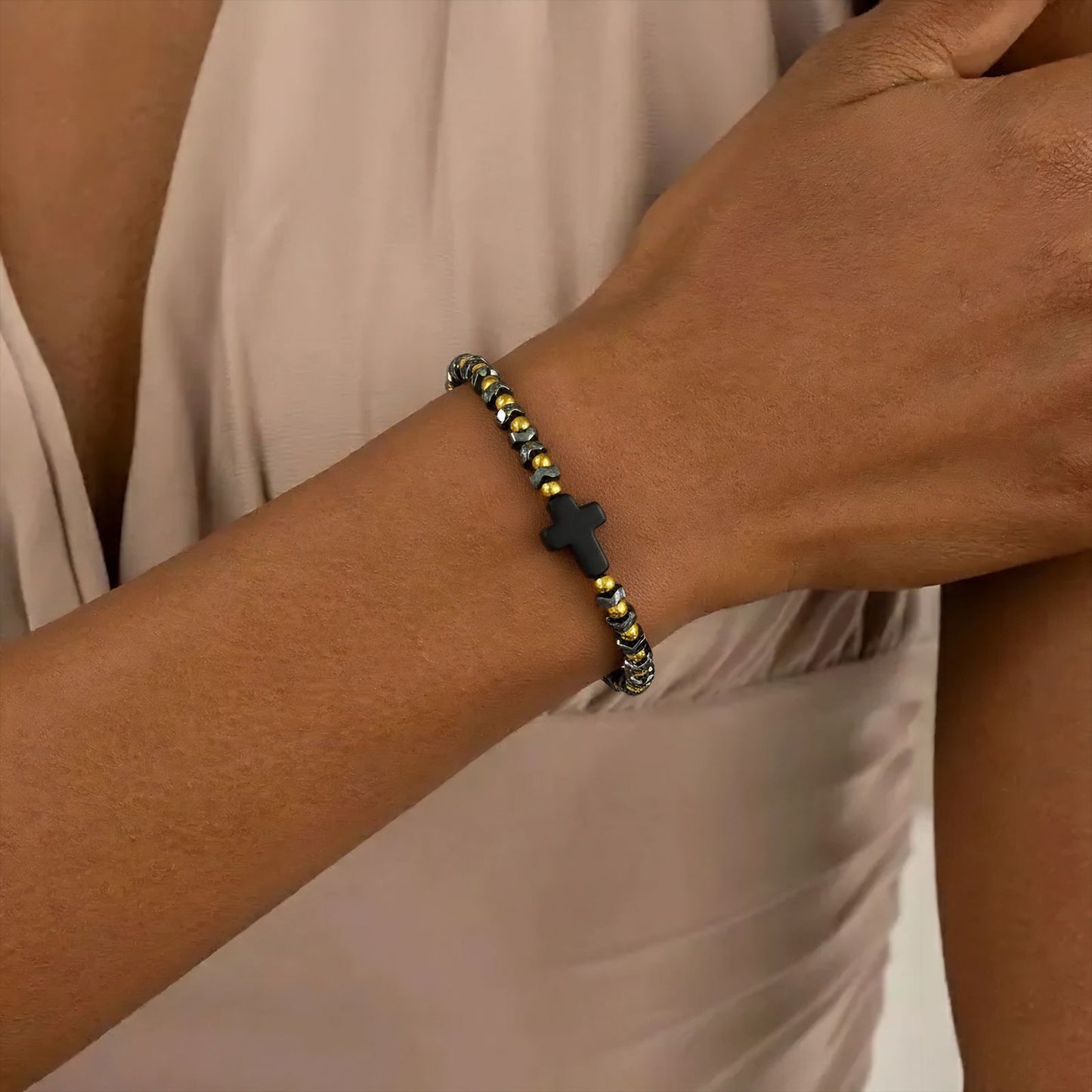 Stainless Steel Golden Balls Beaded Fashion Stretch Bracelets