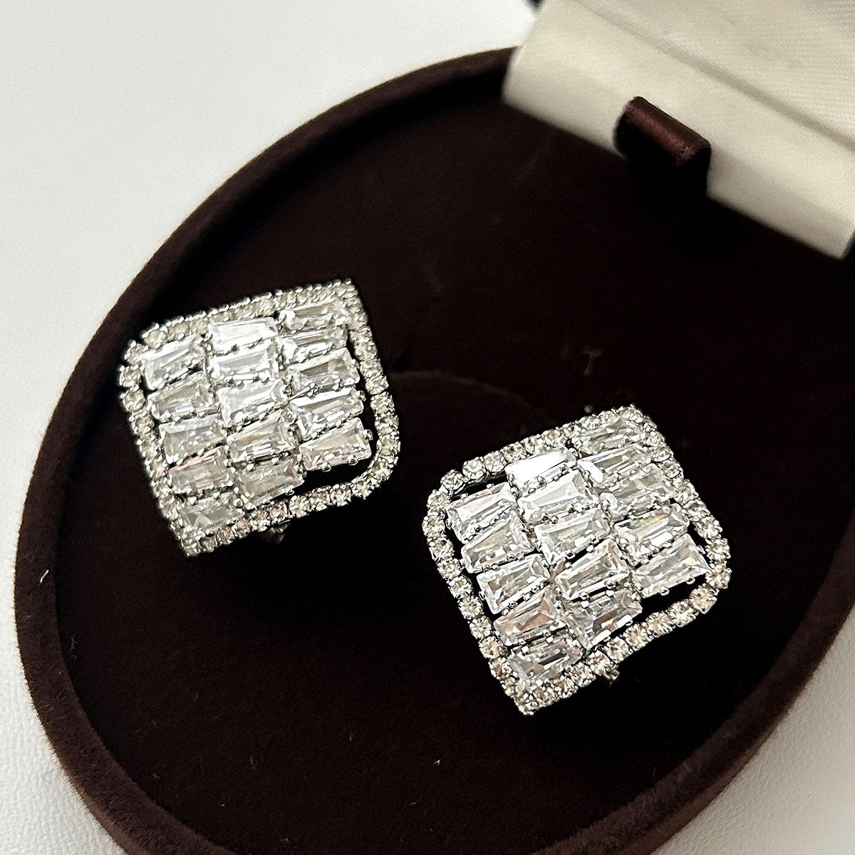 Women's Zircon Light Luxury Square Super Flash For Design High Sense Stud Earrings