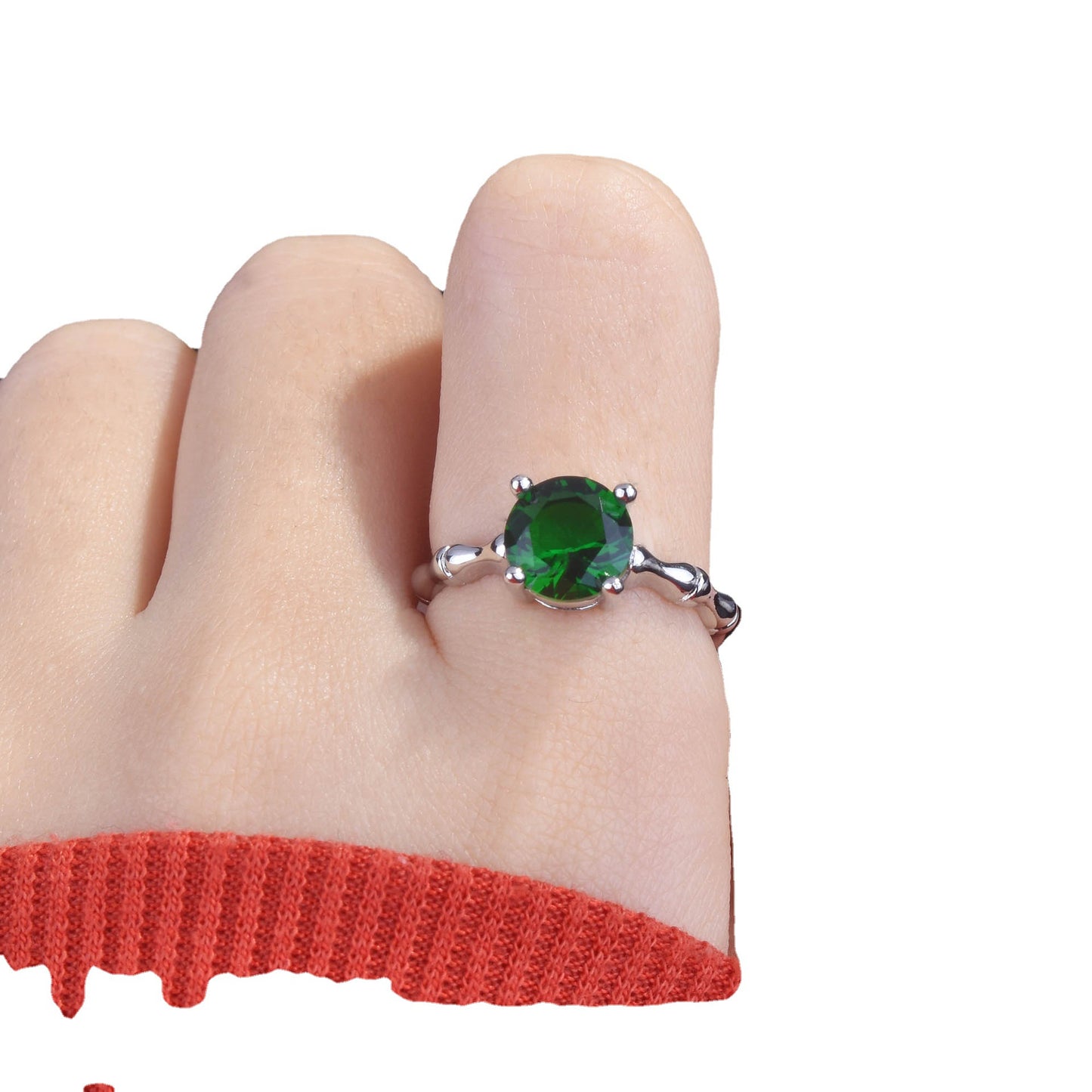 Women's Welfare Colored Gems Creative Bamboo Joint Simulation Emerald Ring