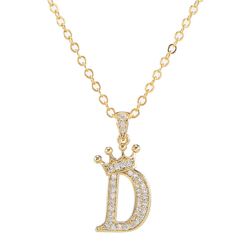 Zircon Crown English Letter Design Gold Clavicle Necklace