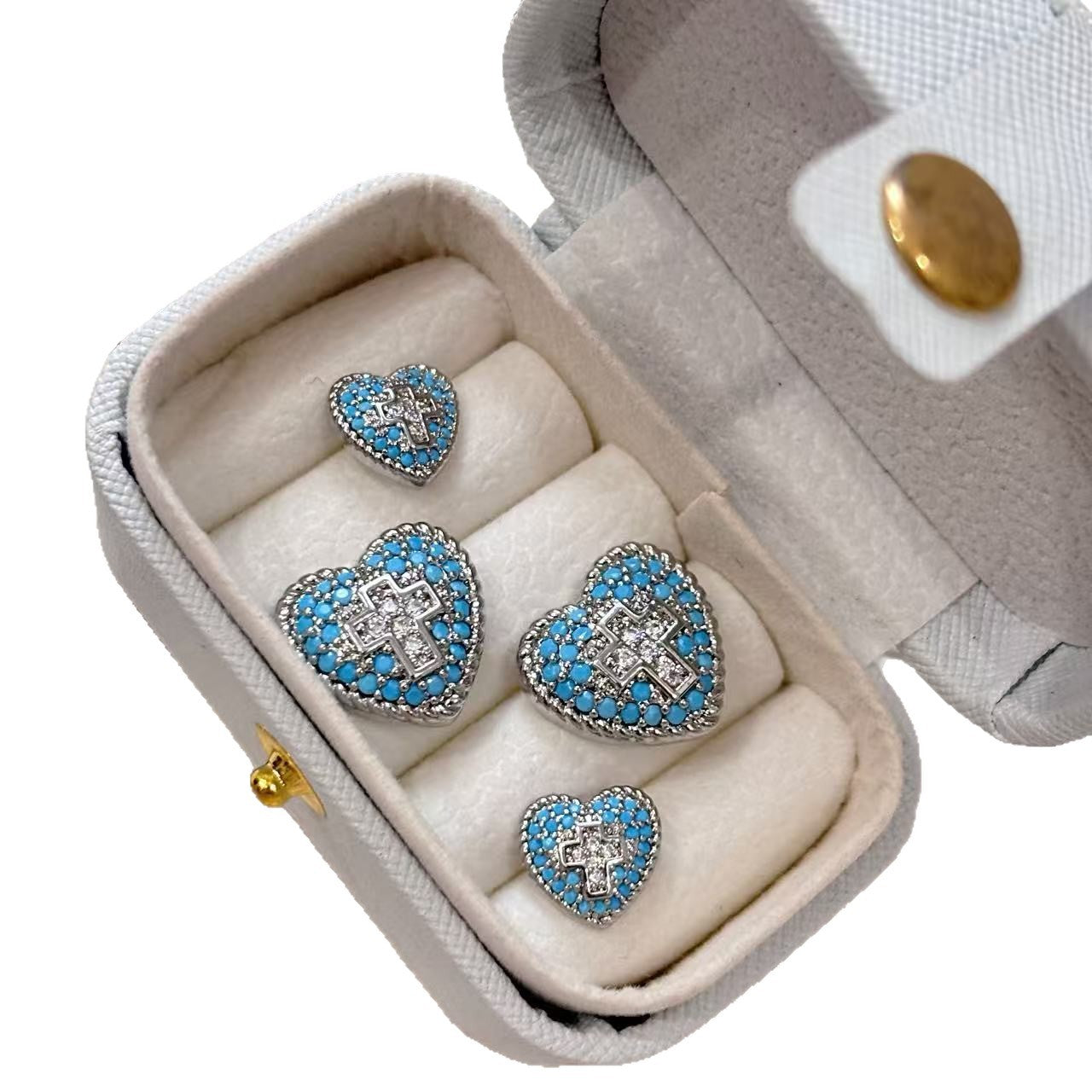 Blue Turquoise Cross Heart Trendy Light Luxury High-grade Earrings